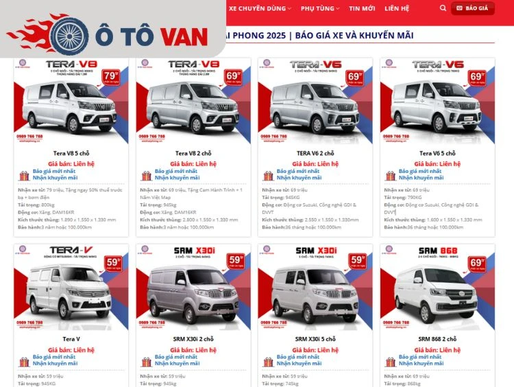 thương hiệu xe tải van Liên hệ ngay đến Thái Phong để được tư vấn mẫu xe tải van phù hợp