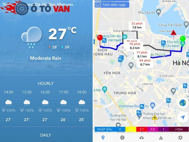 ô tô van lội nước Tài xế chủ động cập nhật dự báo thời tiết