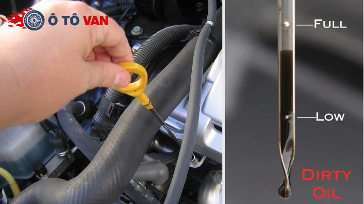 Thay nhớt xe van Tera V3 Dùng que thăm dầu để kiểm tra mức nhớt định kỳ